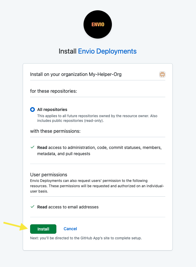 Select Org and Install